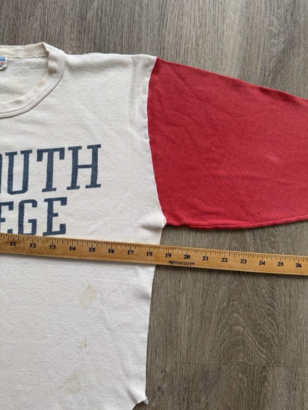 True Vintage 60s Champion Monmouth College 3/4 Sleeve Football Shirt Rare Fade - Picture 13 of 14